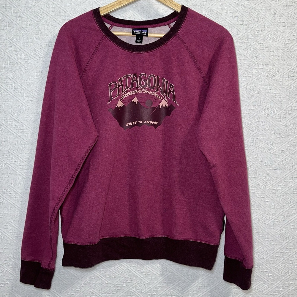 Patagonia Womens "Built to Endure" Logo Sweatshirt Pullover‎ Size L Fuchsia